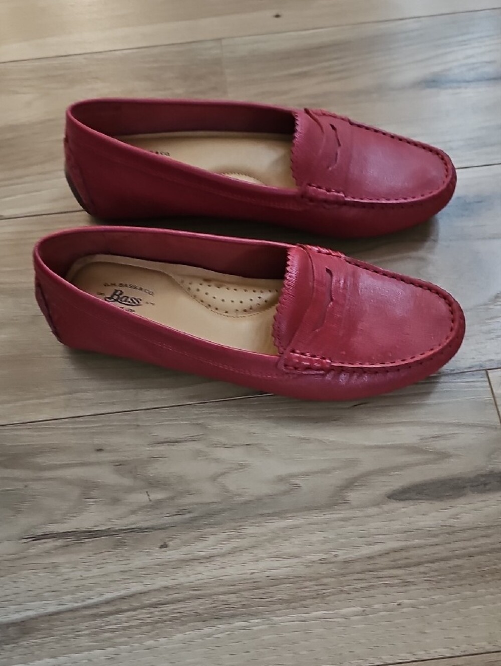 Bass Women's Coral-Red Leather Penny Loafers